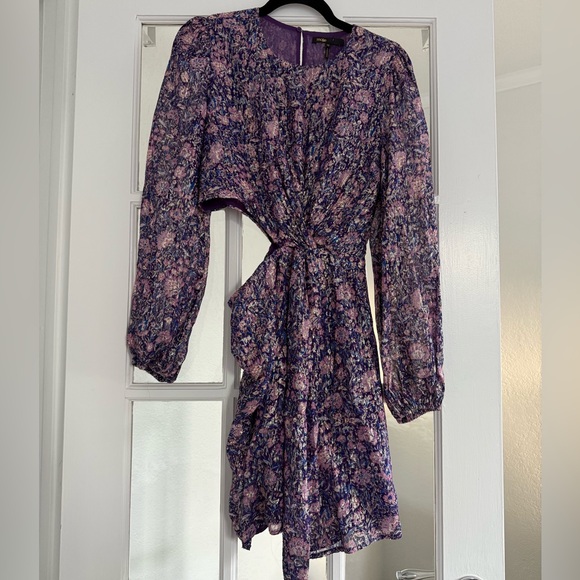 Maje Roletex Floral Long Sleeve Satin Cutout Minidress Size 36/4 - Picture 2 of 10